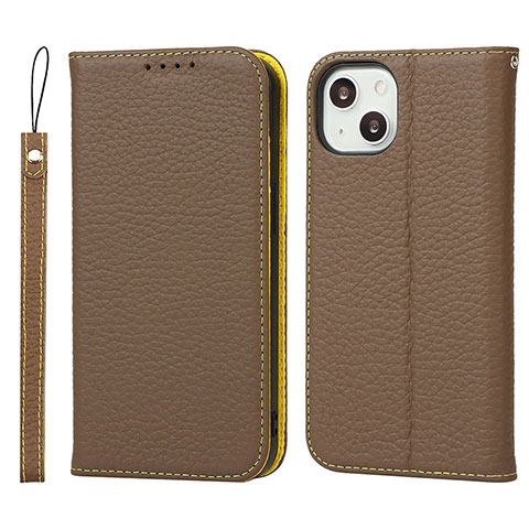 Custodia Portafoglio In Pelle Cover con Supporto L10 per Apple iPhone 14 Marrone