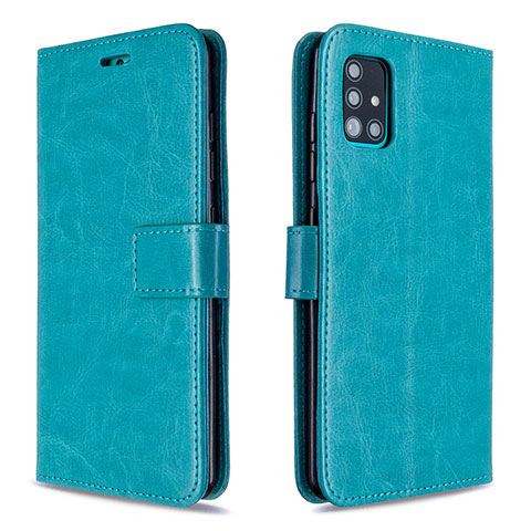 Custodia Portafoglio In Pelle Cover con Supporto L11 per Samsung Galaxy A51 5G Ciano