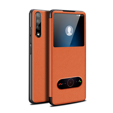 Custodia Portafoglio In Pelle Cover con Supporto L12 per Huawei Y8p Arancione