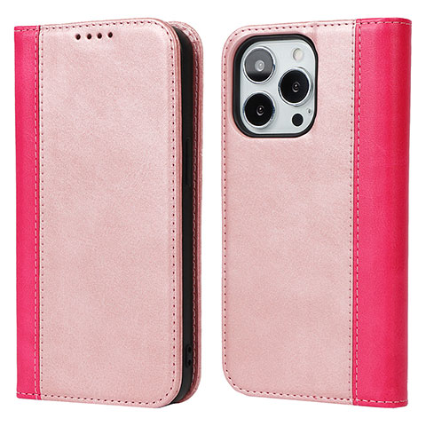 Custodia Portafoglio In Pelle Cover con Supporto L13 per Apple iPhone 14 Pro Oro Rosa