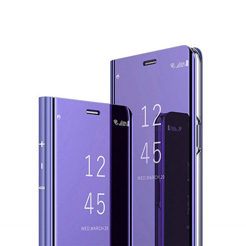 Custodia Portafoglio In Pelle Cover con Supporto Laterale Specchio Cover L01 per Huawei Honor X10 5G Viola