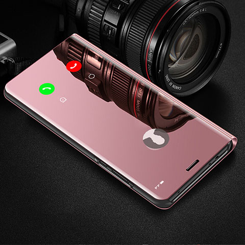 Custodia Portafoglio In Pelle Cover con Supporto Laterale Specchio Cover L01 per Huawei Mate 40 Pro+ Plus Oro Rosa