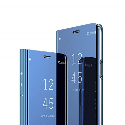 Custodia Portafoglio In Pelle Cover con Supporto Laterale Specchio Cover L01 per Huawei P40 Lite E Blu
