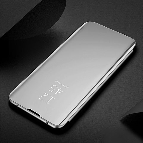 Custodia Portafoglio In Pelle Cover con Supporto Laterale Specchio Cover L01 per Oppo A16s Argento