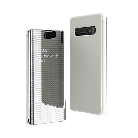 Custodia Portafoglio In Pelle Cover con Supporto Laterale Specchio Cover L01 per Samsung Galaxy S10 5G SM-G977B Argento