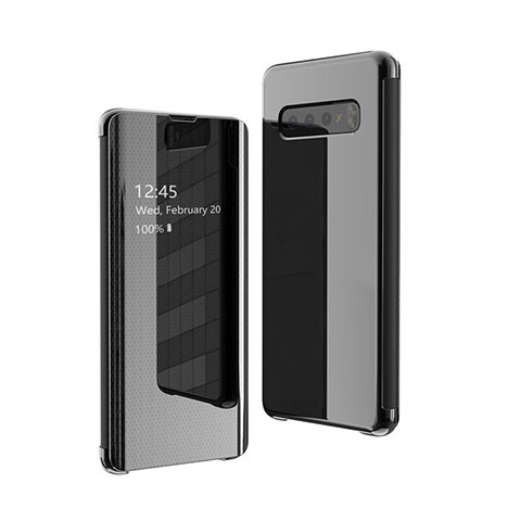 Custodia Portafoglio In Pelle Cover con Supporto Laterale Specchio Cover L01 per Samsung Galaxy S10 5G SM-G977B Nero