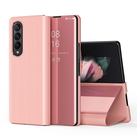 Custodia Portafoglio In Pelle Cover con Supporto Laterale Specchio Cover L01 per Samsung Galaxy Z Fold4 5G Oro Rosa