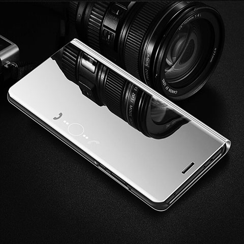 Custodia Portafoglio In Pelle Cover con Supporto Laterale Specchio Cover L01 per Xiaomi Poco M3 Argento