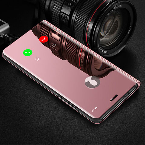 Custodia Portafoglio In Pelle Cover con Supporto Laterale Specchio Cover L01 per Xiaomi Redmi Note 9 Pro Oro Rosa