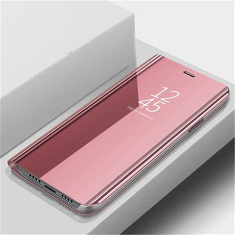 Custodia Portafoglio In Pelle Cover con Supporto Laterale Specchio Cover L02 per Huawei Nova 5 Oro Rosa