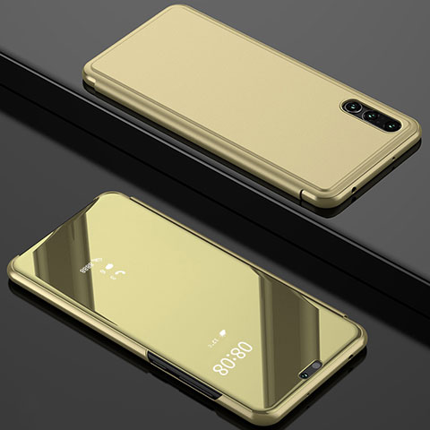 Custodia Portafoglio In Pelle Cover con Supporto Laterale Specchio Cover L02 per Huawei P20 Pro Oro