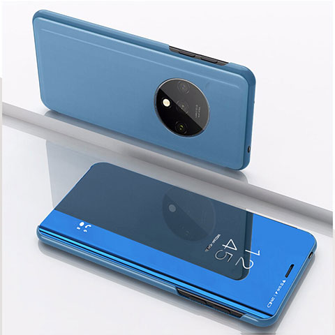 Custodia Portafoglio In Pelle Cover con Supporto Laterale Specchio Cover L02 per OnePlus 7T Cielo Blu