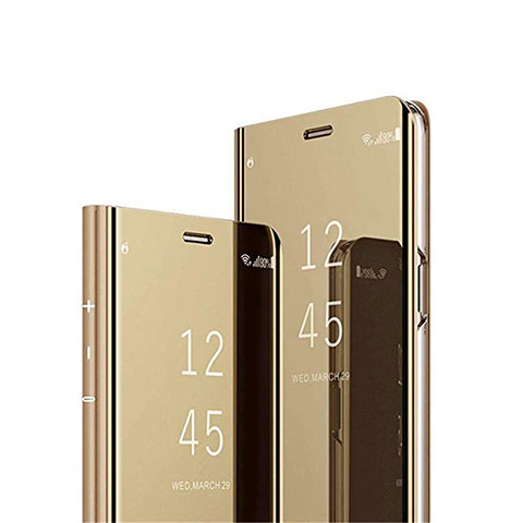 Custodia Portafoglio In Pelle Cover con Supporto Laterale Specchio Cover L03 per Huawei Enjoy 10 Plus Oro