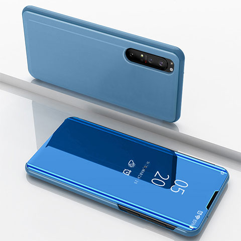 Custodia Portafoglio In Pelle Cover con Supporto Laterale Specchio Cover L03 per Sony Xperia 1 II Blu