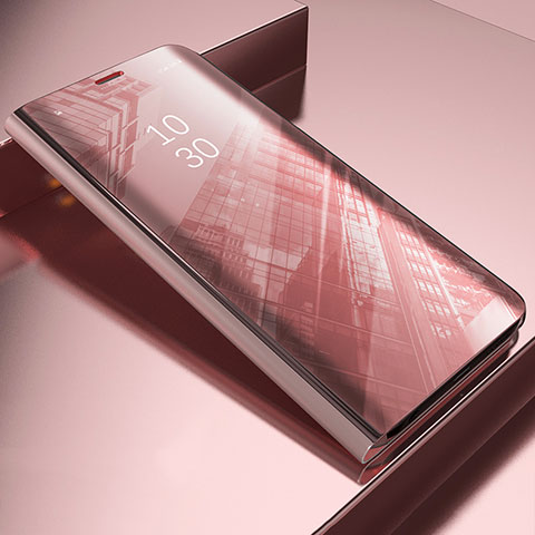 Custodia Portafoglio In Pelle Cover con Supporto Laterale Specchio Cover L04 per Samsung Galaxy A71 4G A715 Oro Rosa