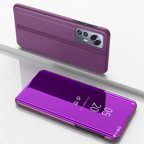 Custodia Portafoglio In Pelle Cover con Supporto Laterale Specchio Cover L04 per Xiaomi Mi 12 Pro 5G Viola