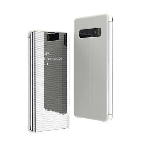 Custodia Portafoglio In Pelle Cover con Supporto Laterale Specchio Cover L05 per Samsung Galaxy S10 5G Argento