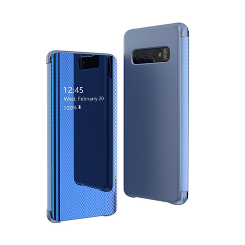 Custodia Portafoglio In Pelle Cover con Supporto Laterale Specchio Cover L05 per Samsung Galaxy S10 5G Blu