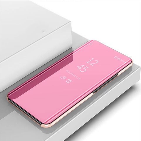 Custodia Portafoglio In Pelle Cover con Supporto Laterale Specchio Cover M01 per Oppo A52 Oro Rosa