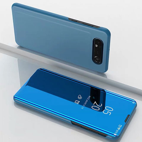 Custodia Portafoglio In Pelle Cover con Supporto Laterale Specchio Cover M01 per Samsung Galaxy A90 4G Blu