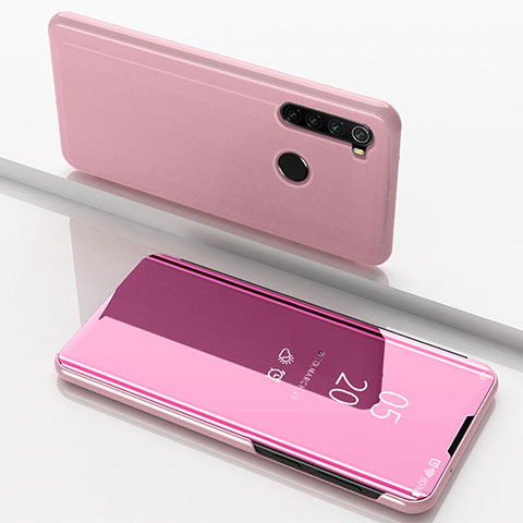 Custodia Portafoglio In Pelle Cover con Supporto Laterale Specchio Cover M01 per Xiaomi Redmi Note 8 (2021) Oro Rosa