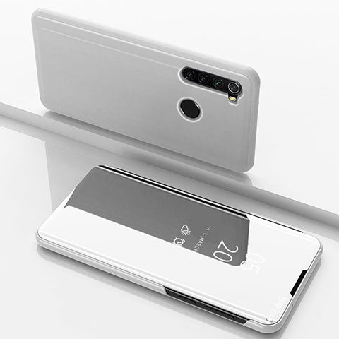 Custodia Portafoglio In Pelle Cover con Supporto Laterale Specchio Cover M01 per Xiaomi Redmi Note 8 Argento