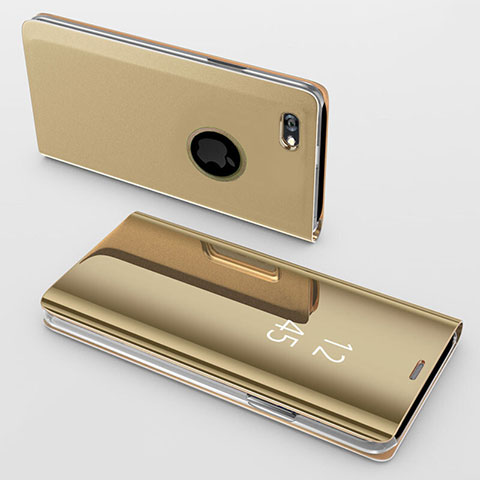 Custodia Portafoglio In Pelle Cover con Supporto Laterale Specchio Cover per Apple iPhone 6S Plus Oro