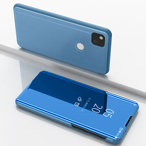 Custodia Portafoglio In Pelle Cover con Supporto Laterale Specchio Cover per Google Pixel 4a Blu