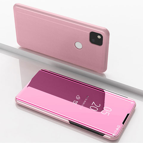 Custodia Portafoglio In Pelle Cover con Supporto Laterale Specchio Cover per Google Pixel 4a Oro Rosa