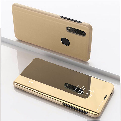 Custodia Portafoglio In Pelle Cover con Supporto Laterale Specchio Cover per Huawei Enjoy 9s Oro