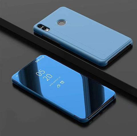 Custodia Portafoglio In Pelle Cover con Supporto Laterale Specchio Cover per Huawei Honor 8X Cielo Blu