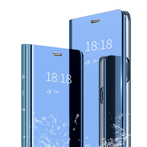 Custodia Portafoglio In Pelle Cover con Supporto Laterale Specchio Cover per Huawei Honor 9 Lite Blu