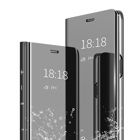 Custodia Portafoglio In Pelle Cover con Supporto Laterale Specchio Cover per Huawei Honor 9 Lite Nero