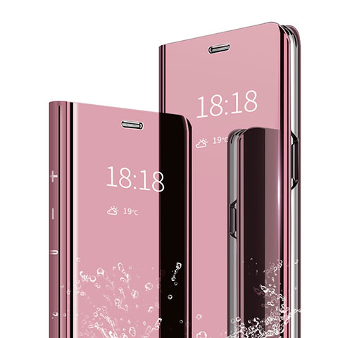 Custodia Portafoglio In Pelle Cover con Supporto Laterale Specchio Cover per Huawei Honor 9 Lite Oro Rosa