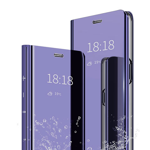 Custodia Portafoglio In Pelle Cover con Supporto Laterale Specchio Cover per Huawei Honor 9 Lite Viola