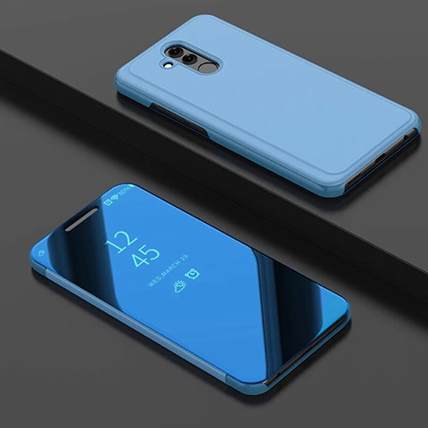 Custodia Portafoglio In Pelle Cover con Supporto Laterale Specchio Cover per Huawei Mate 20 Lite Blu