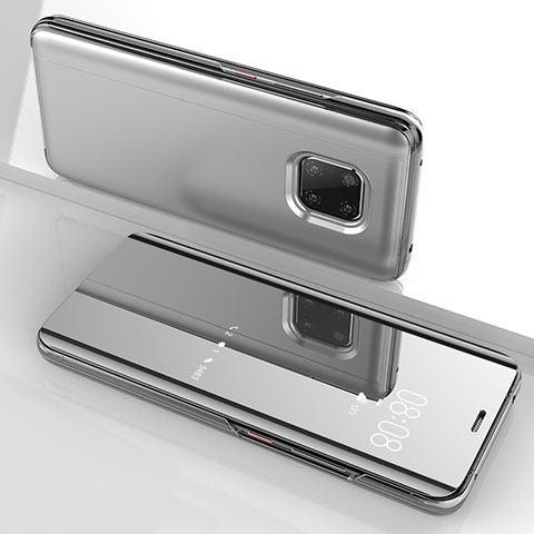 Custodia Portafoglio In Pelle Cover con Supporto Laterale Specchio Cover per Huawei Mate 20 Pro Argento