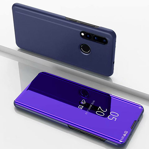 Custodia Portafoglio In Pelle Cover con Supporto Laterale Specchio Cover per Huawei P Smart+ Plus Blu