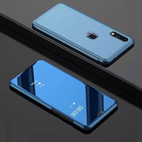 Custodia Portafoglio In Pelle Cover con Supporto Laterale Specchio Cover per Huawei Y7 (2019) Blu