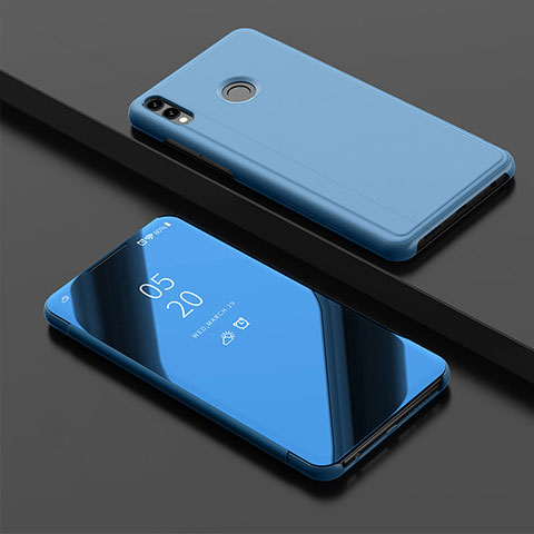 Custodia Portafoglio In Pelle Cover con Supporto Laterale Specchio Cover per Huawei Y9 (2019) Blu