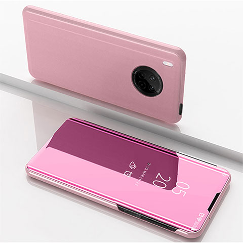 Custodia Portafoglio In Pelle Cover con Supporto Laterale Specchio Cover per Huawei Y9a Oro Rosa