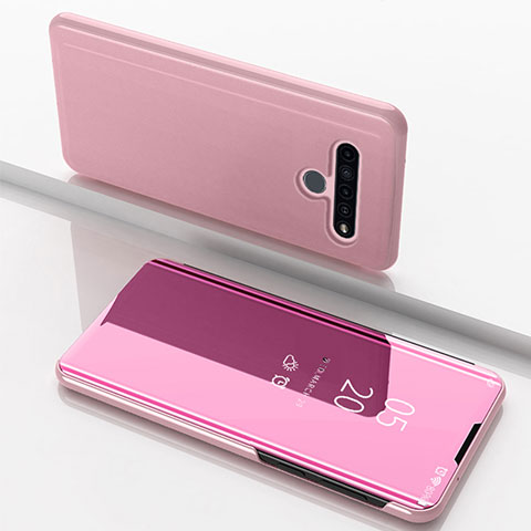 Custodia Portafoglio In Pelle Cover con Supporto Laterale Specchio Cover per LG K61 Oro Rosa