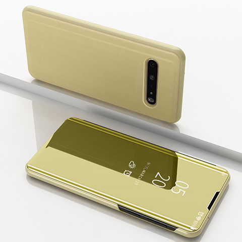 Custodia Portafoglio In Pelle Cover con Supporto Laterale Specchio Cover per LG V60 ThinQ 5G Oro