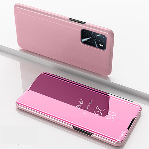 Custodia Portafoglio In Pelle Cover con Supporto Laterale Specchio Cover per Oppo A54s Oro Rosa