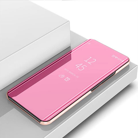 Custodia Portafoglio In Pelle Cover con Supporto Laterale Specchio Cover per Oppo A95 4G Oro Rosa