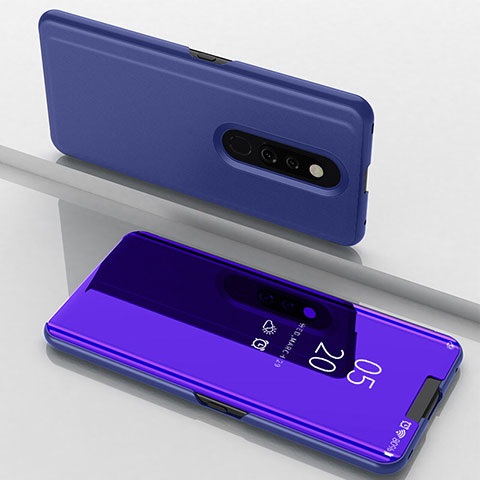 Custodia Portafoglio In Pelle Cover con Supporto Laterale Specchio Cover per Oppo A9X Blu