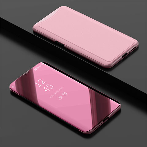 Custodia Portafoglio In Pelle Cover con Supporto Laterale Specchio Cover per Oppo Find X Oro Rosa