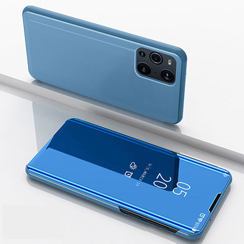 Custodia Portafoglio In Pelle Cover con Supporto Laterale Specchio Cover per Oppo Find X3 Pro 5G Blu