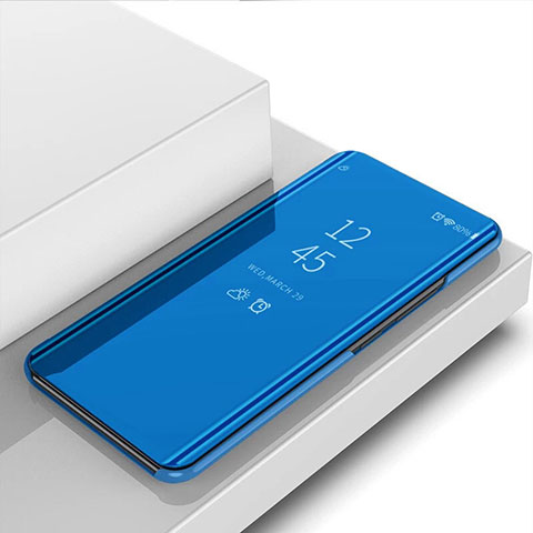 Custodia Portafoglio In Pelle Cover con Supporto Laterale Specchio Cover per Oppo Reno6 Lite Blu