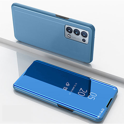 Custodia Portafoglio In Pelle Cover con Supporto Laterale Specchio Cover per Oppo Reno6 Pro 5G Blu